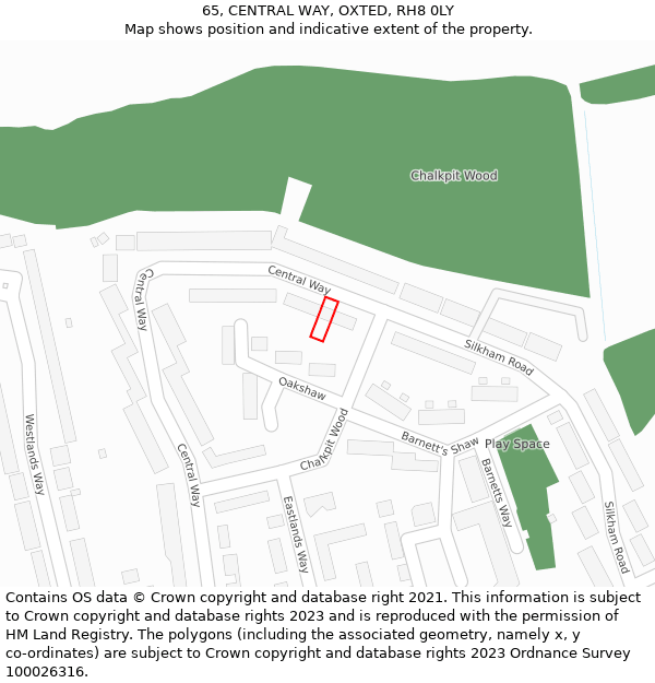 65, CENTRAL WAY, OXTED, RH8 0LY: Location map and indicative extent of plot