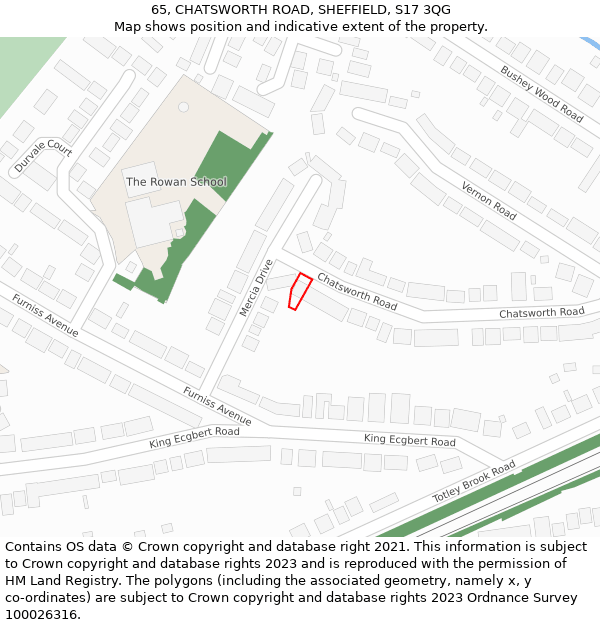 65, CHATSWORTH ROAD, SHEFFIELD, S17 3QG: Location map and indicative extent of plot