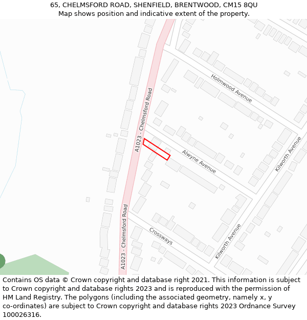 65, CHELMSFORD ROAD, SHENFIELD, BRENTWOOD, CM15 8QU: Location map and indicative extent of plot