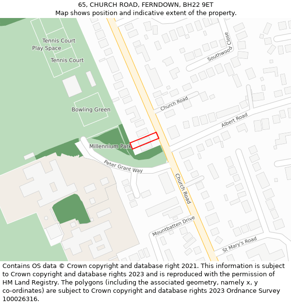 65, CHURCH ROAD, FERNDOWN, BH22 9ET: Location map and indicative extent of plot