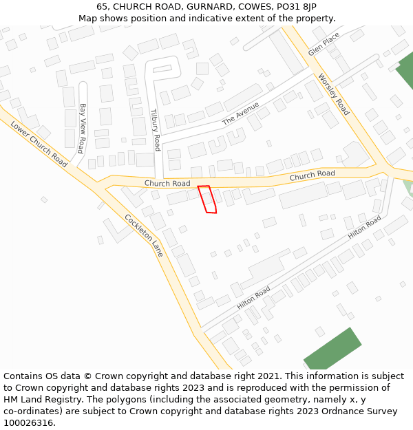 65, CHURCH ROAD, GURNARD, COWES, PO31 8JP: Location map and indicative extent of plot