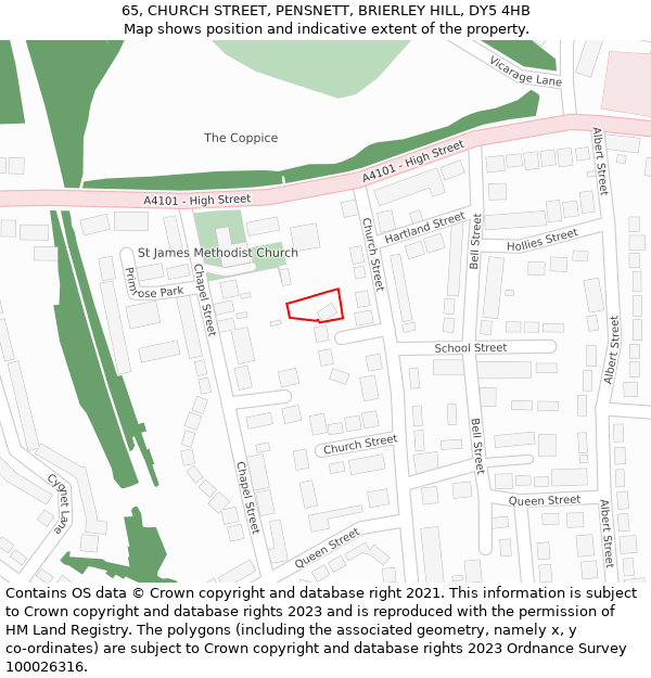 65, CHURCH STREET, PENSNETT, BRIERLEY HILL, DY5 4HB: Location map and indicative extent of plot
