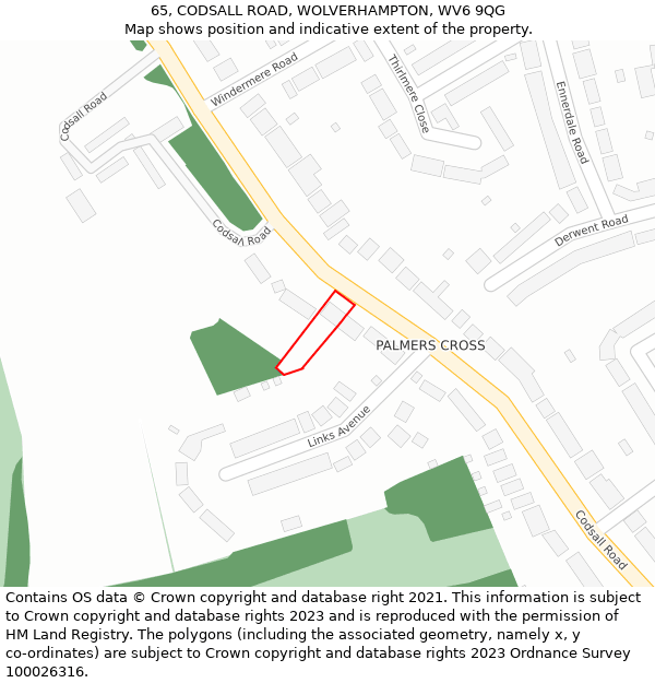 65, CODSALL ROAD, WOLVERHAMPTON, WV6 9QG: Location map and indicative extent of plot