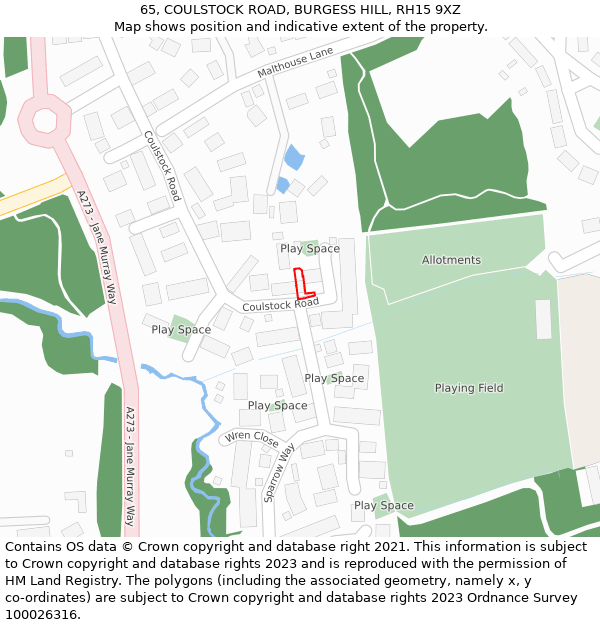 65, COULSTOCK ROAD, BURGESS HILL, RH15 9XZ: Location map and indicative extent of plot