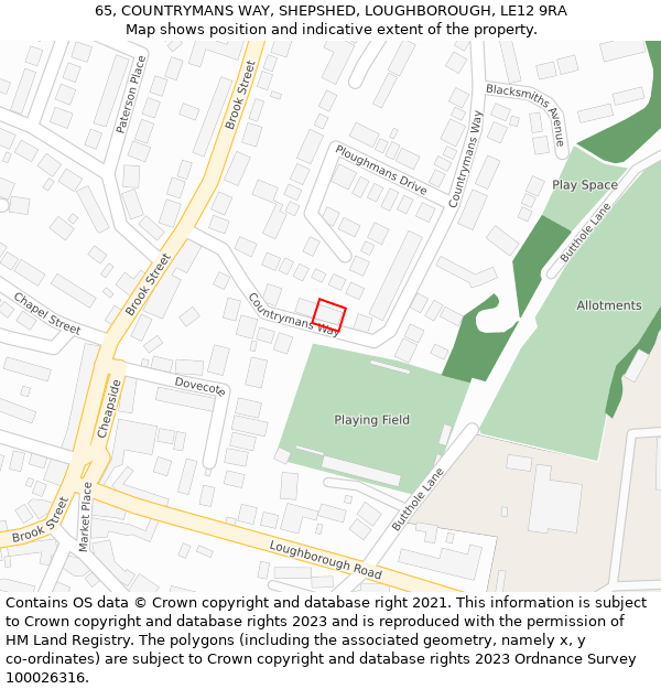 65, COUNTRYMANS WAY, SHEPSHED, LOUGHBOROUGH, LE12 9RA: Location map and indicative extent of plot