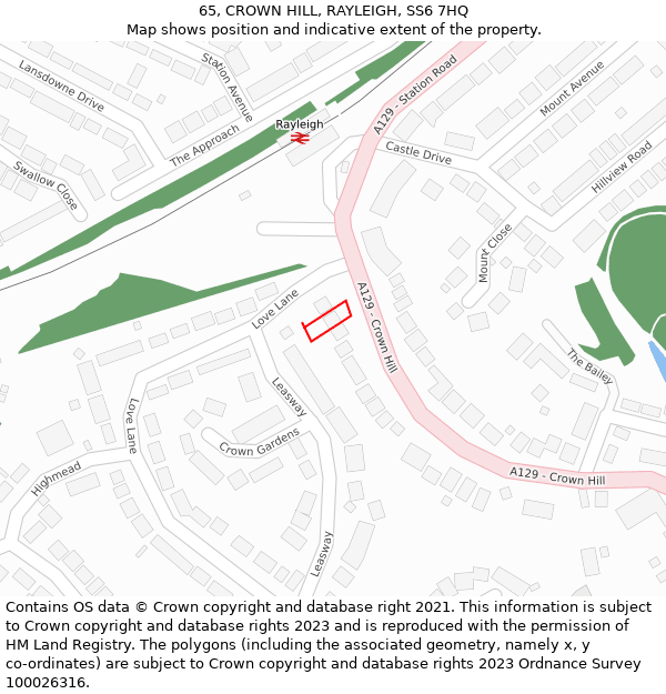 65, CROWN HILL, RAYLEIGH, SS6 7HQ: Location map and indicative extent of plot