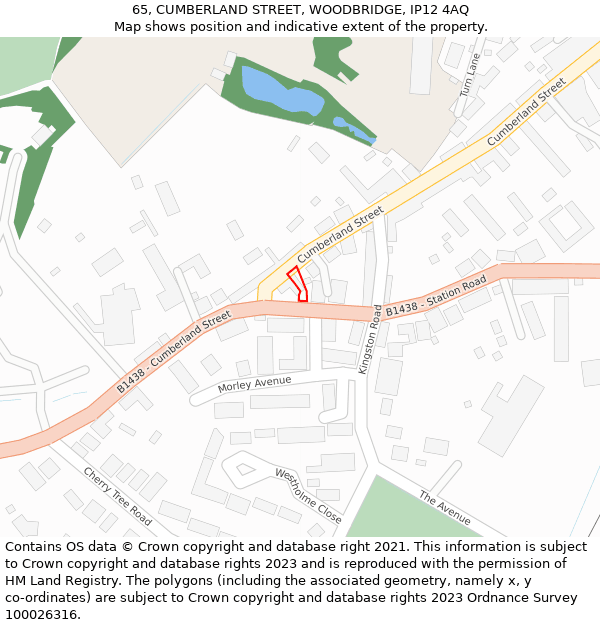 65, CUMBERLAND STREET, WOODBRIDGE, IP12 4AQ: Location map and indicative extent of plot