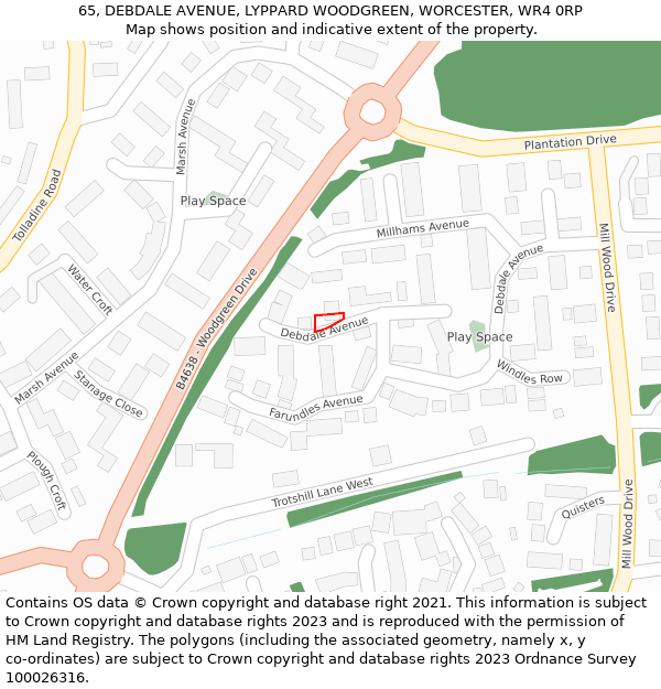 65, DEBDALE AVENUE, LYPPARD WOODGREEN, WORCESTER, WR4 0RP: Location map and indicative extent of plot
