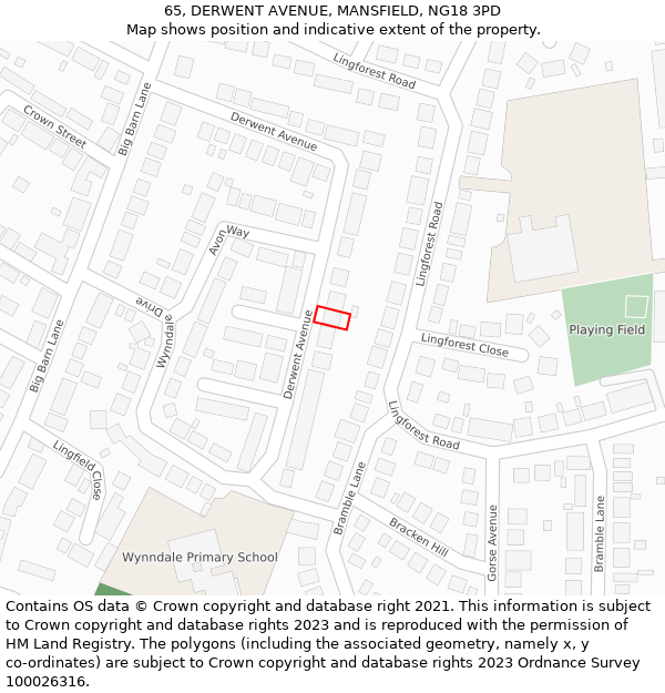 65, DERWENT AVENUE, MANSFIELD, NG18 3PD: Location map and indicative extent of plot