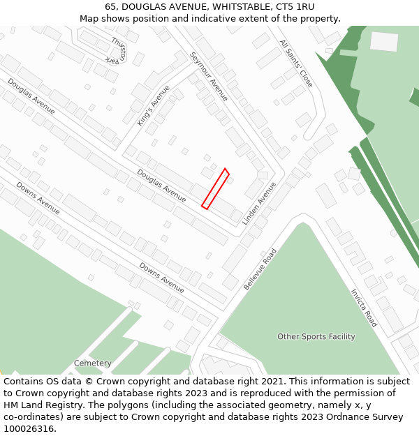 65, DOUGLAS AVENUE, WHITSTABLE, CT5 1RU: Location map and indicative extent of plot