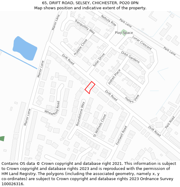 65, DRIFT ROAD, SELSEY, CHICHESTER, PO20 0PN: Location map and indicative extent of plot