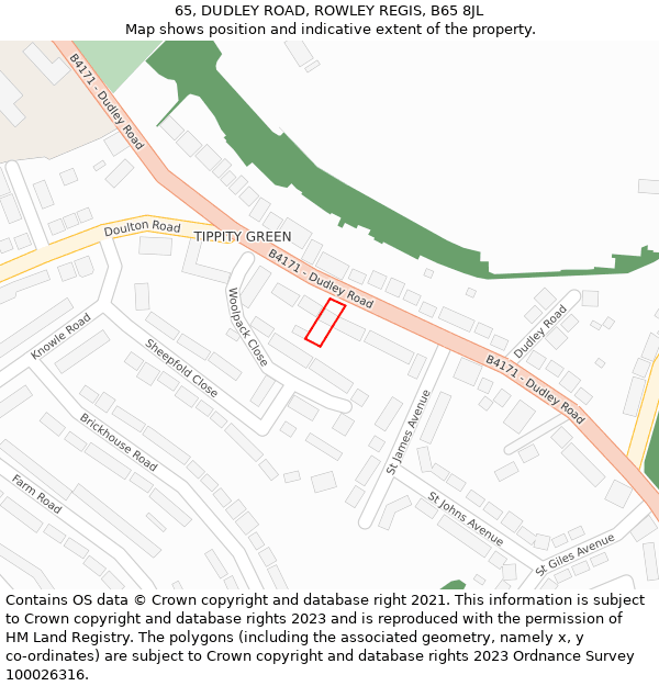 65, DUDLEY ROAD, ROWLEY REGIS, B65 8JL: Location map and indicative extent of plot