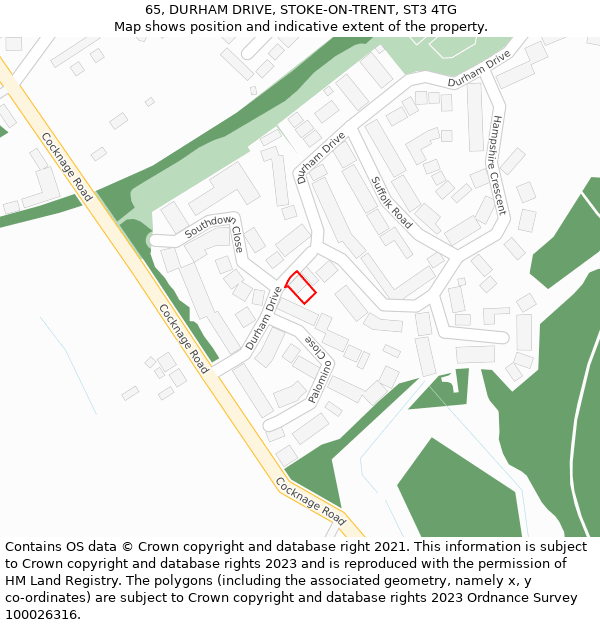 65, DURHAM DRIVE, STOKE-ON-TRENT, ST3 4TG: Location map and indicative extent of plot