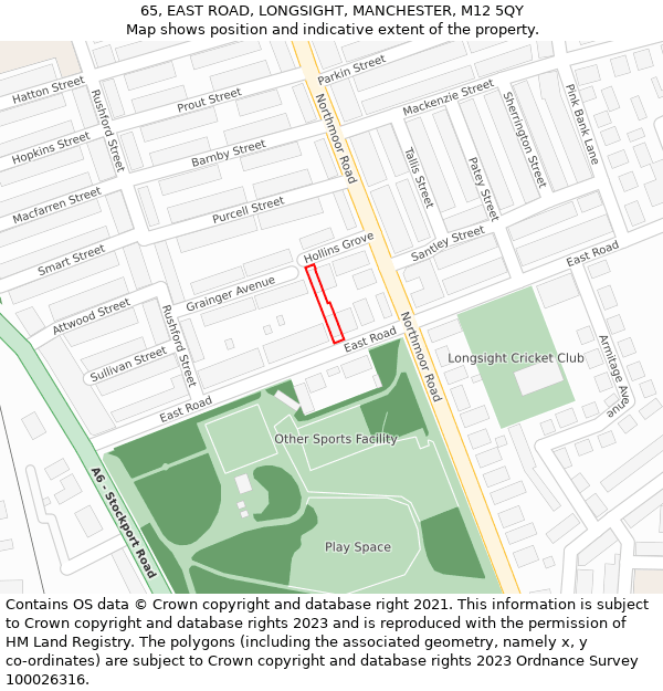 65, EAST ROAD, LONGSIGHT, MANCHESTER, M12 5QY: Location map and indicative extent of plot