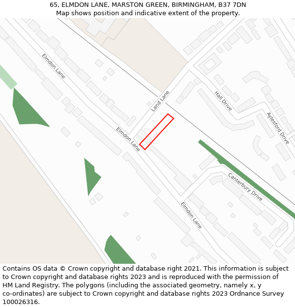 65, ELMDON LANE, MARSTON GREEN, BIRMINGHAM, B37 7DN: Location map and indicative extent of plot