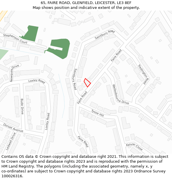65, FAIRE ROAD, GLENFIELD, LEICESTER, LE3 8EF: Location map and indicative extent of plot
