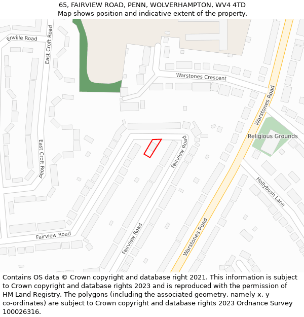 65, FAIRVIEW ROAD, PENN, WOLVERHAMPTON, WV4 4TD: Location map and indicative extent of plot