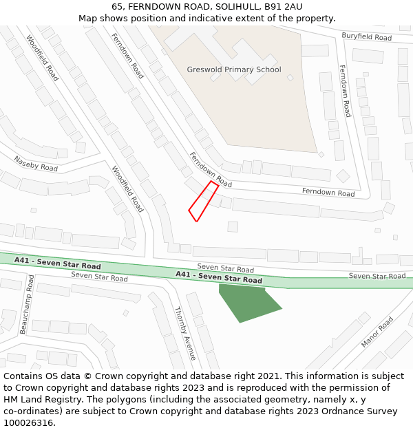 65, FERNDOWN ROAD, SOLIHULL, B91 2AU: Location map and indicative extent of plot