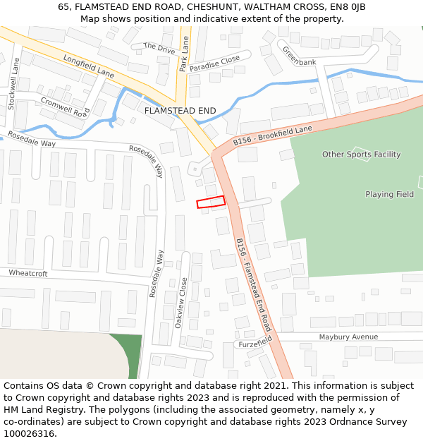 65, FLAMSTEAD END ROAD, CHESHUNT, WALTHAM CROSS, EN8 0JB: Location map and indicative extent of plot