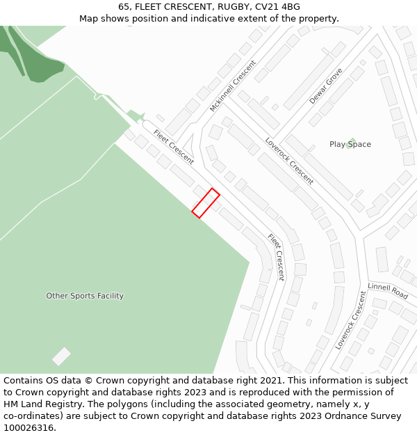 65, FLEET CRESCENT, RUGBY, CV21 4BG: Location map and indicative extent of plot