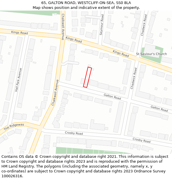 65, GALTON ROAD, WESTCLIFF-ON-SEA, SS0 8LA: Location map and indicative extent of plot