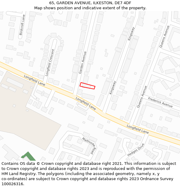 65, GARDEN AVENUE, ILKESTON, DE7 4DF: Location map and indicative extent of plot