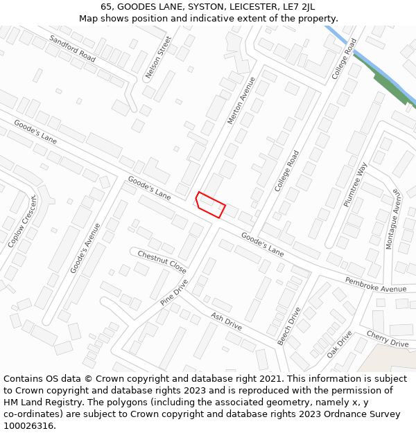 65, GOODES LANE, SYSTON, LEICESTER, LE7 2JL: Location map and indicative extent of plot