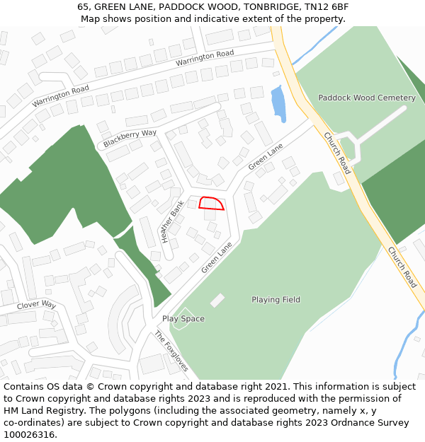 65, GREEN LANE, PADDOCK WOOD, TONBRIDGE, TN12 6BF: Location map and indicative extent of plot