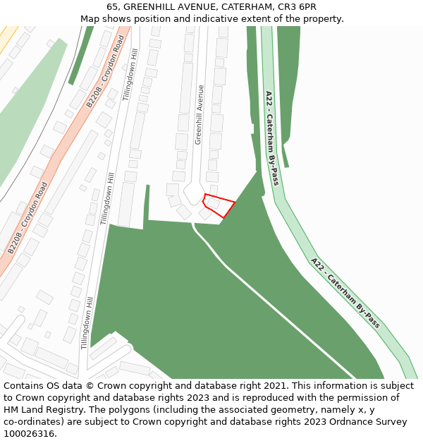 65, GREENHILL AVENUE, CATERHAM, CR3 6PR: Location map and indicative extent of plot