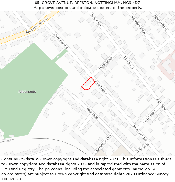 65, GROVE AVENUE, BEESTON, NOTTINGHAM, NG9 4DZ: Location map and indicative extent of plot