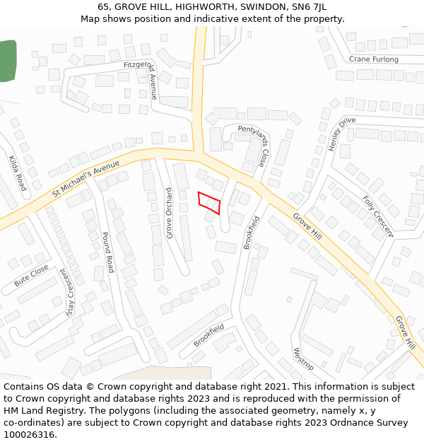 65, GROVE HILL, HIGHWORTH, SWINDON, SN6 7JL: Location map and indicative extent of plot