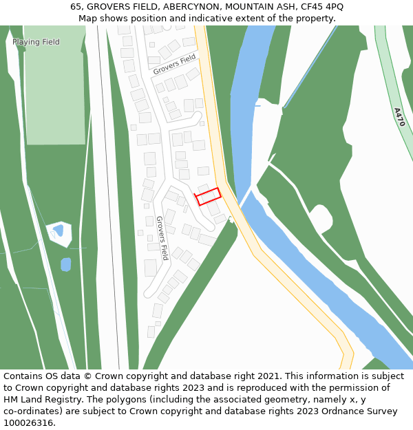 65, GROVERS FIELD, ABERCYNON, MOUNTAIN ASH, CF45 4PQ: Location map and indicative extent of plot