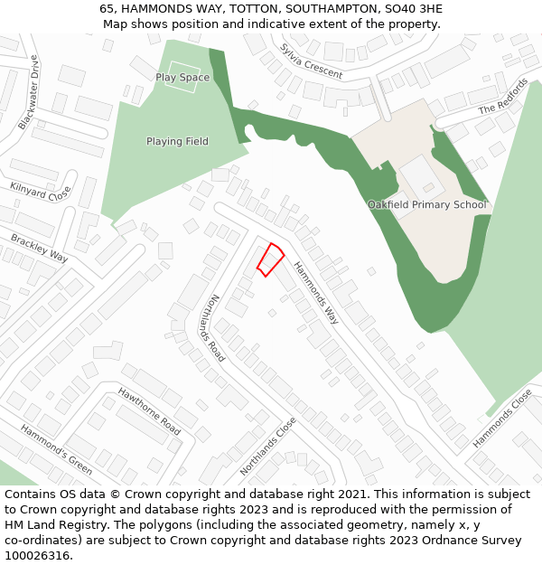 65, HAMMONDS WAY, TOTTON, SOUTHAMPTON, SO40 3HE: Location map and indicative extent of plot