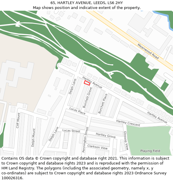 65, HARTLEY AVENUE, LEEDS, LS6 2HY: Location map and indicative extent of plot
