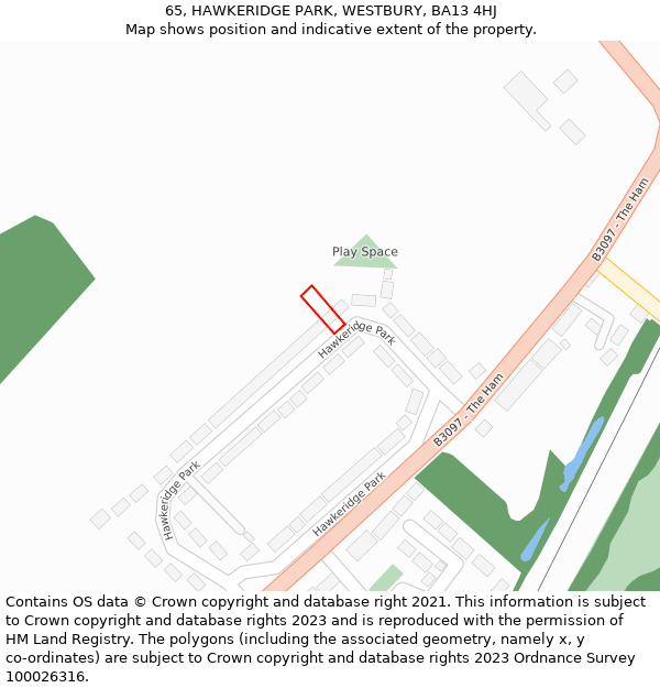 65, HAWKERIDGE PARK, WESTBURY, BA13 4HJ: Location map and indicative extent of plot