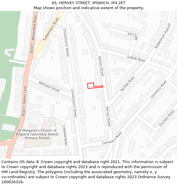 65, HERVEY STREET, IPSWICH, IP4 2ET: Location map and indicative extent of plot
