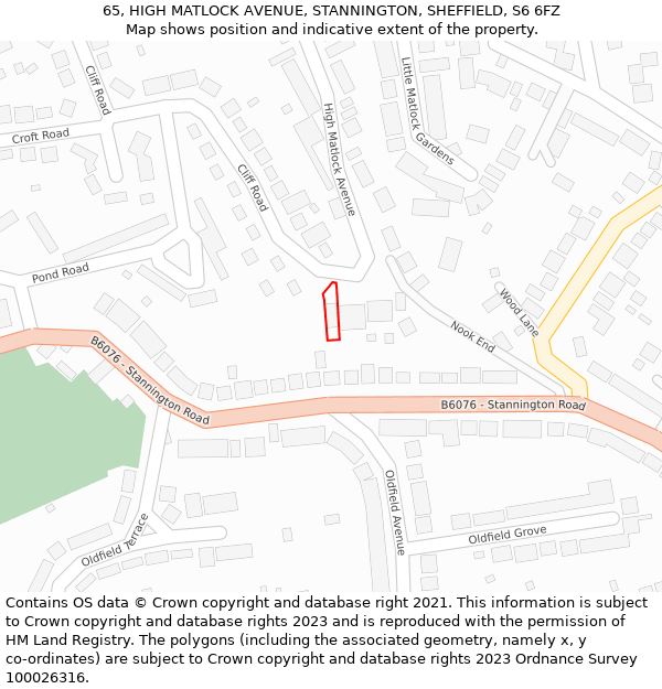 65, HIGH MATLOCK AVENUE, STANNINGTON, SHEFFIELD, S6 6FZ: Location map and indicative extent of plot