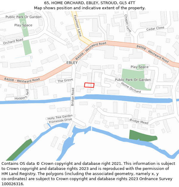 65, HOME ORCHARD, EBLEY, STROUD, GL5 4TT: Location map and indicative extent of plot