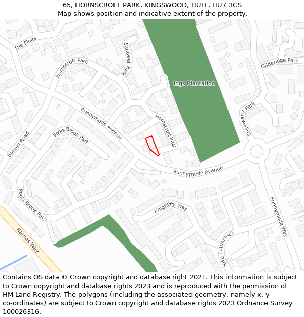 65, HORNSCROFT PARK, KINGSWOOD, HULL, HU7 3GS: Location map and indicative extent of plot