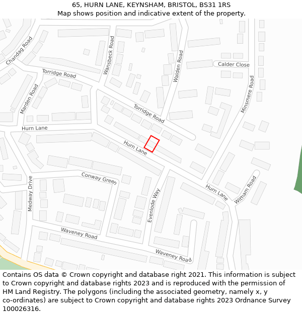 65, HURN LANE, KEYNSHAM, BRISTOL, BS31 1RS: Location map and indicative extent of plot