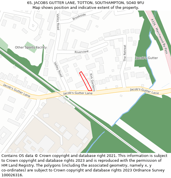 65, JACOBS GUTTER LANE, TOTTON, SOUTHAMPTON, SO40 9FU: Location map and indicative extent of plot