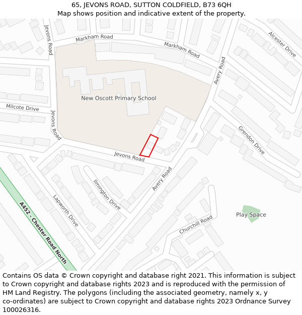 65, JEVONS ROAD, SUTTON COLDFIELD, B73 6QH: Location map and indicative extent of plot