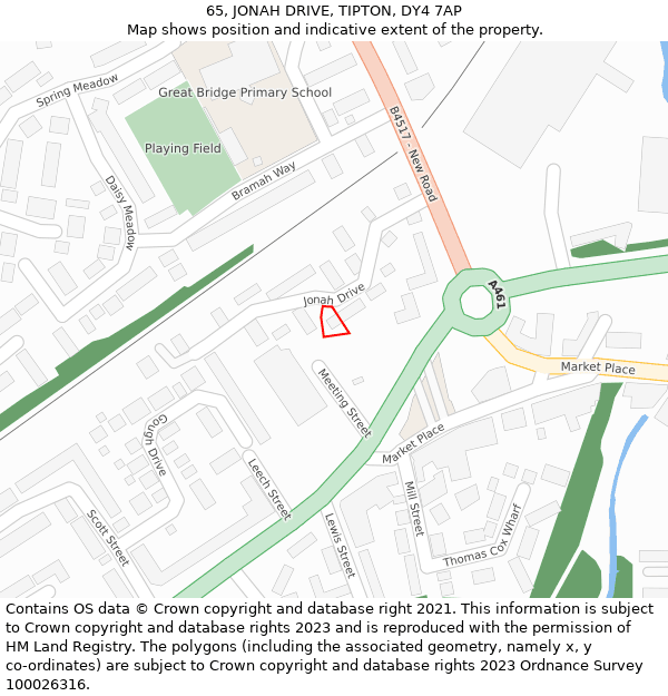 65, JONAH DRIVE, TIPTON, DY4 7AP: Location map and indicative extent of plot