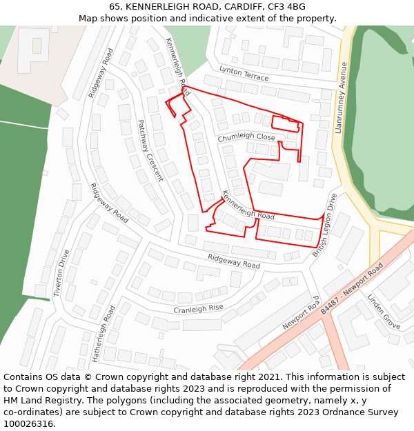 65, KENNERLEIGH ROAD, CARDIFF, CF3 4BG: Location map and indicative extent of plot