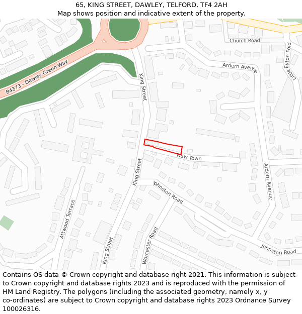65, KING STREET, DAWLEY, TELFORD, TF4 2AH: Location map and indicative extent of plot