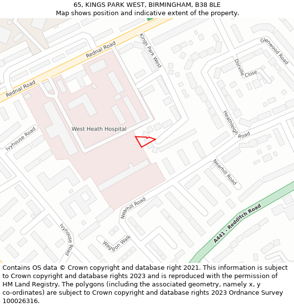 65, KINGS PARK WEST, BIRMINGHAM, B38 8LE: Location map and indicative extent of plot