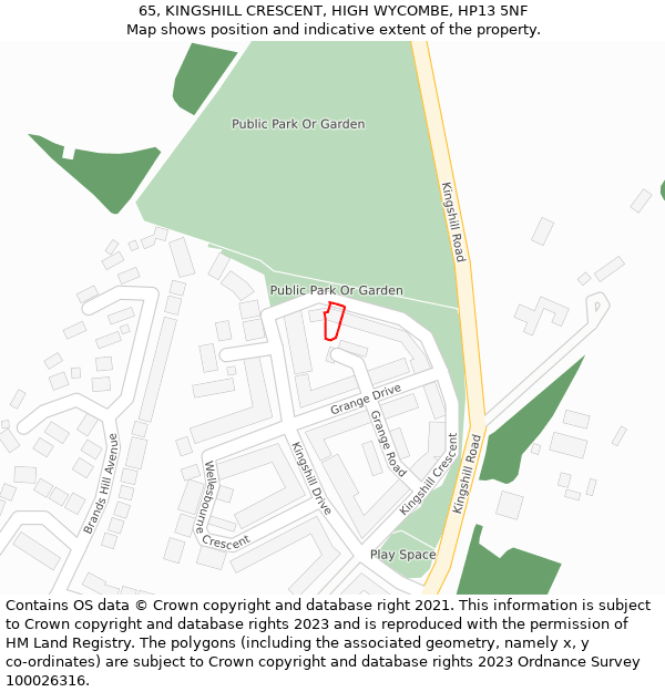 65, KINGSHILL CRESCENT, HIGH WYCOMBE, HP13 5NF: Location map and indicative extent of plot