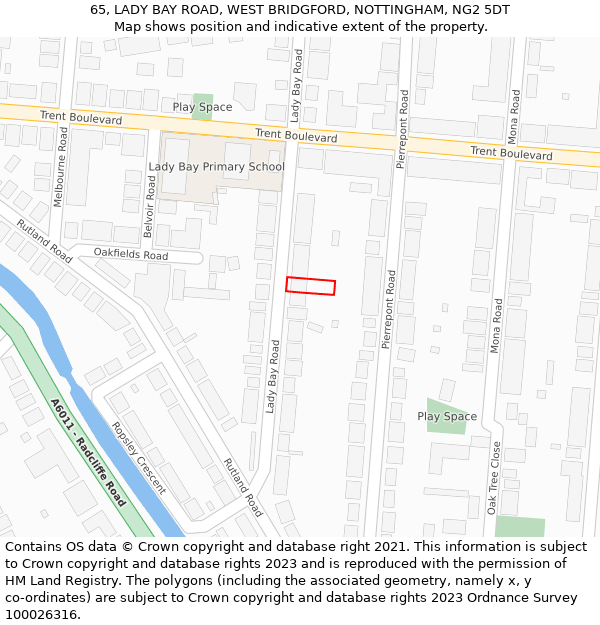 65, LADY BAY ROAD, WEST BRIDGFORD, NOTTINGHAM, NG2 5DT: Location map and indicative extent of plot