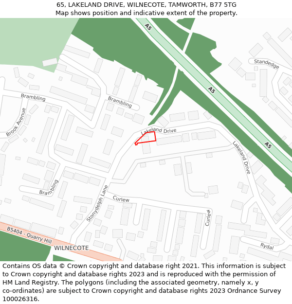 65, LAKELAND DRIVE, WILNECOTE, TAMWORTH, B77 5TG: Location map and indicative extent of plot