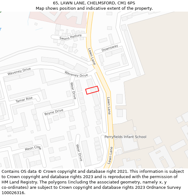 65, LAWN LANE, CHELMSFORD, CM1 6PS: Location map and indicative extent of plot